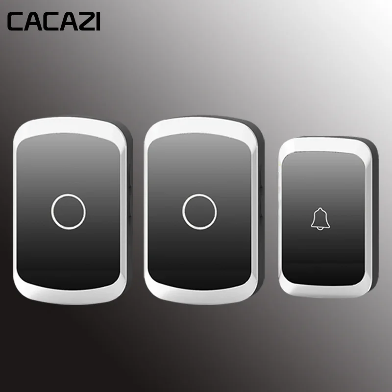 black1x2 Беспроводной дверной звонок CACAZI, водонепроницаемый, переменный ток, 110-220 В, Wifi, цифровой аккумулятор, кнопка 36 мелодий, 4 громкости, беспроводной, домашний, дверной звонок - Цвет: black1x2