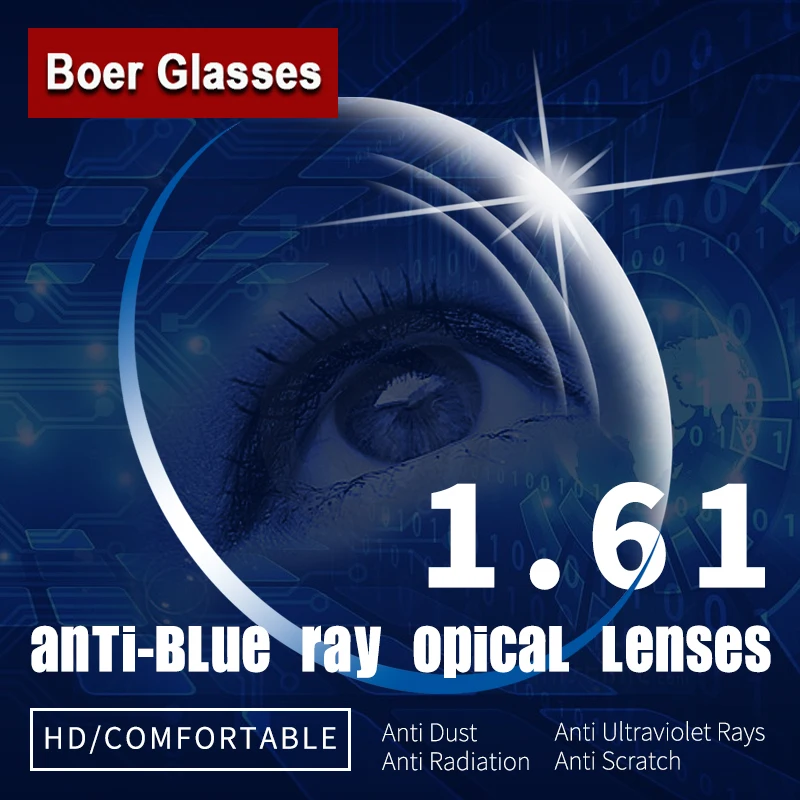 

1.61 Anti-Blue Ray Single Vision Aspheric Optical Lenses Prescription Spectacles Eyewear Vision Degree Lens for Eyeglasses Frame