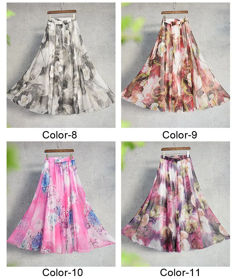 Women's Floral Print Elastic High Waist Long Chiffon Skirt Variations