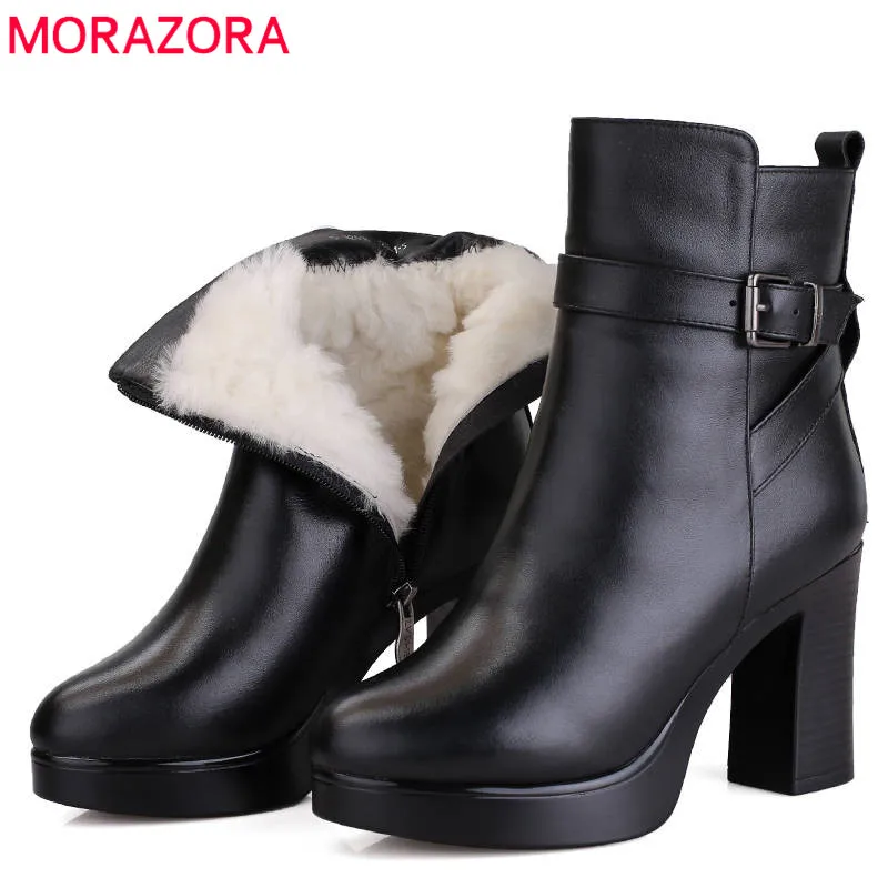 MORAZORA/; натуральная кожа; натуральная шерсть; зимние ботинки; Модные ботильоны; женские ботинки на платформе; женские зимние ботинки на высоком каблуке