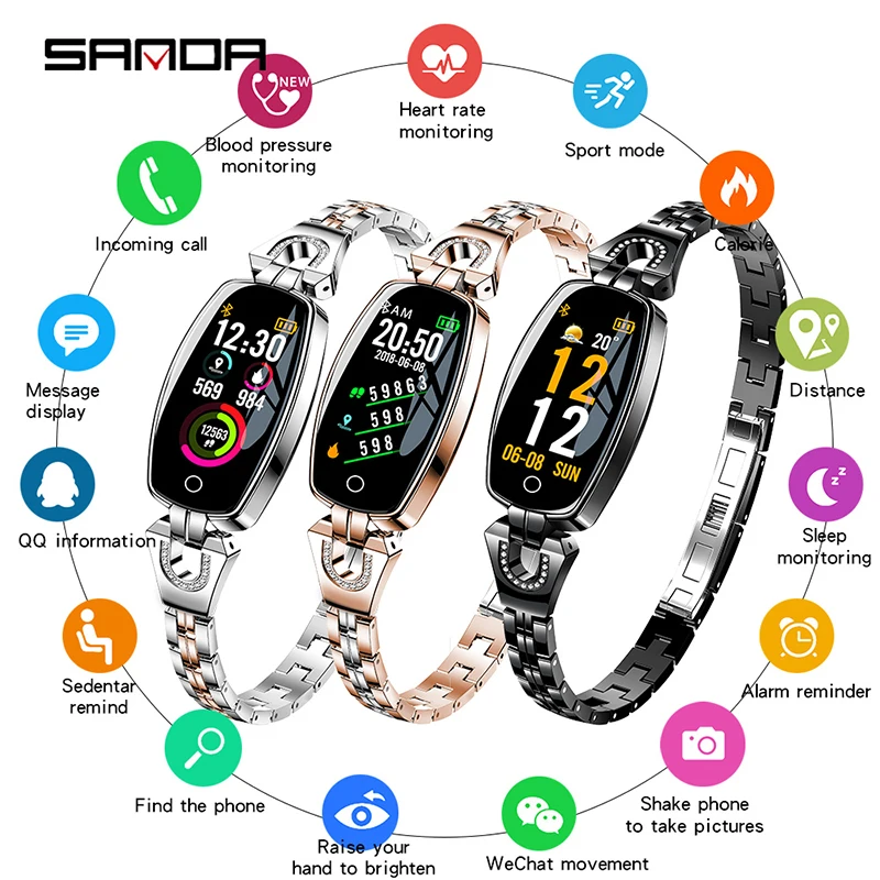 SANDA Женская мода смарт-браслет часы Bluetooth Монитор артериального давления сердечного ритма во время сна Шагомер Smartwatch для Android iOS