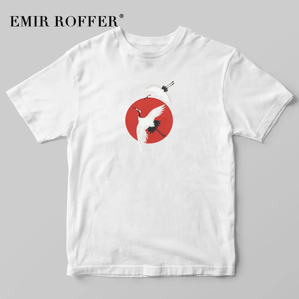 EMIR ROFFER китайский стиль Красная футболка с принтом журавля и птиц женская модная
