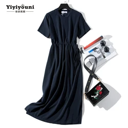 Yiyiyouni 2019 Cotton Long Shirt Dresses Women Summer Casual O-Neck Loose Sashes Straight Ankle-Length Dress Woman Pink Vestidos Yiyiyouni 2019 Cotton Long Shirt Dresses Women Summer Casual O-Neck Loose Sashes Straight Ankle-Length Dress Woman Pink Vestidos