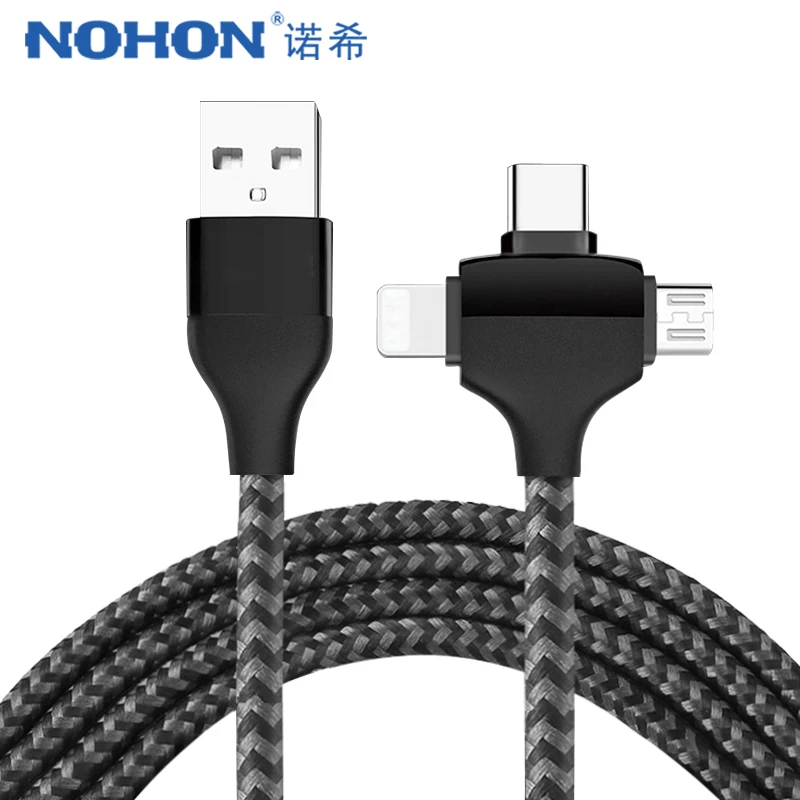 

NOHON USB Charging Cable 3 in 1 Lighting For iPhone X XS MAX XR 8 Plus Micro USB Type-C Android Phone Charge Cord For Samsung S9