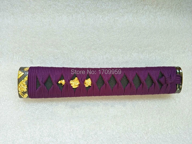 Японский самурайский Катана Танто меч ручной DIY Набор аксессуаров ручка Tsuka 20 см сплав Menuki Tsuba фиолетовый ITO