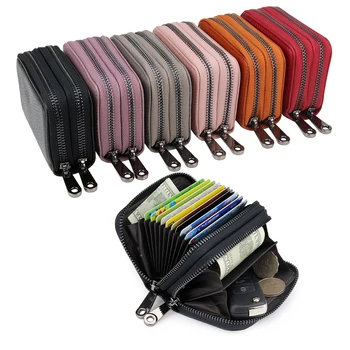 

Fashion Large Capacity Double Zipper Card Holder Wallets Women Pink/Red 6 Colors Credit Card Holders Genuine Leather Card Case