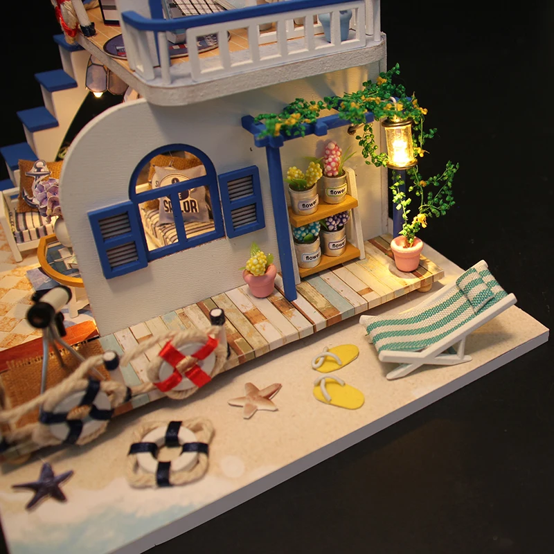 Рождественские подарки Миниатюрный Кукольный дом модель деревянная мебель строительные блоки игрушки подарки на день рождения голубое побережье Diy головоломка игрушка