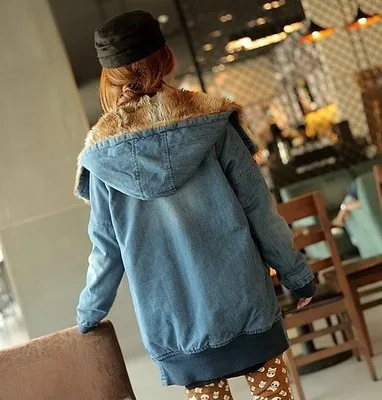 Wool Liner Woman Cotton Parkas ,2017 New Fur Line Hooded Thick Cotton Coat ,Super Warm Winter Denim Jackets