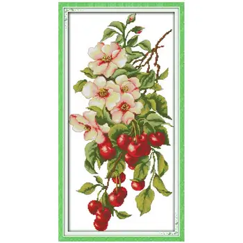 

14/16/27/28/18 counted Cross Stitch Set DIY Cross-stitch Kit Embroidery Needlework Cherry Grapes roses Flowers apples