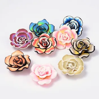 

pandahall 50pcs Mixed Handmade Polymer Clay Big 3D Flower Beads for jewelry DIY making accessories, 40x15mm, Hole: 2mm F80