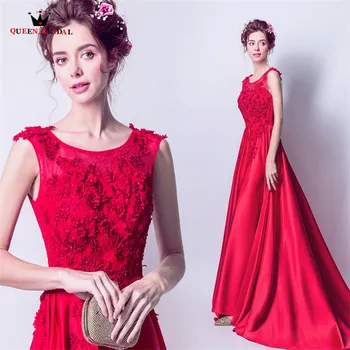 

QUEEN BRIDAL Evening Dresses A-line Satin Appliques Flowers Elegant Long Formal Eveving Gowns Party Dress Vestido De Festa LS39