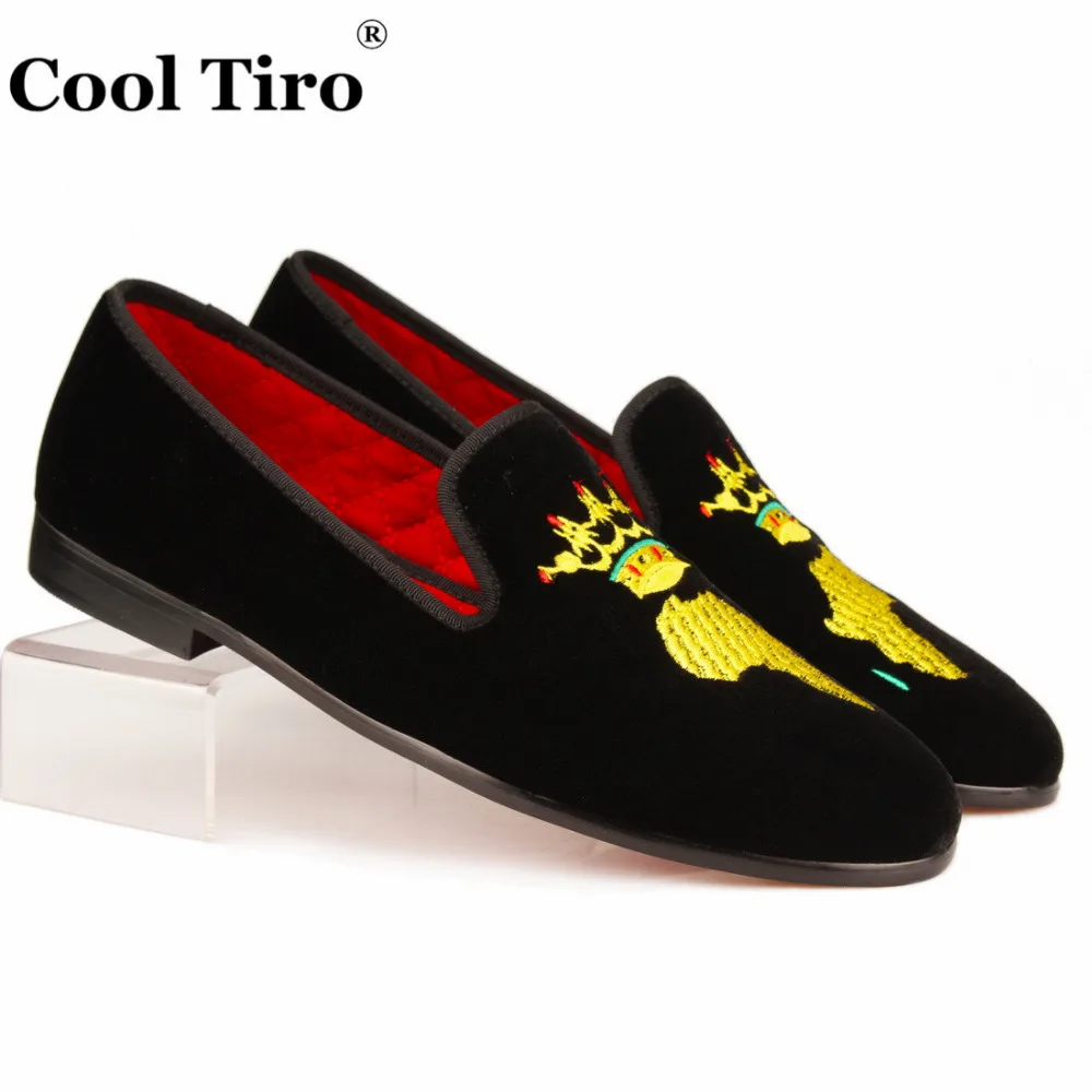 Velvet Slippers Loafers Embroidery map