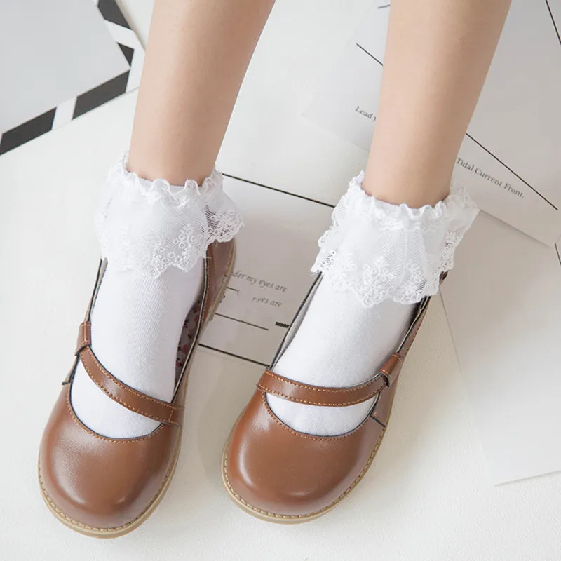 

Women Harajuku Sweet Retro Lace Short Socks Lolita Frilly Ruffle Cotton Princess Socks Girls Soft Comfortable Solid Ankle Socks