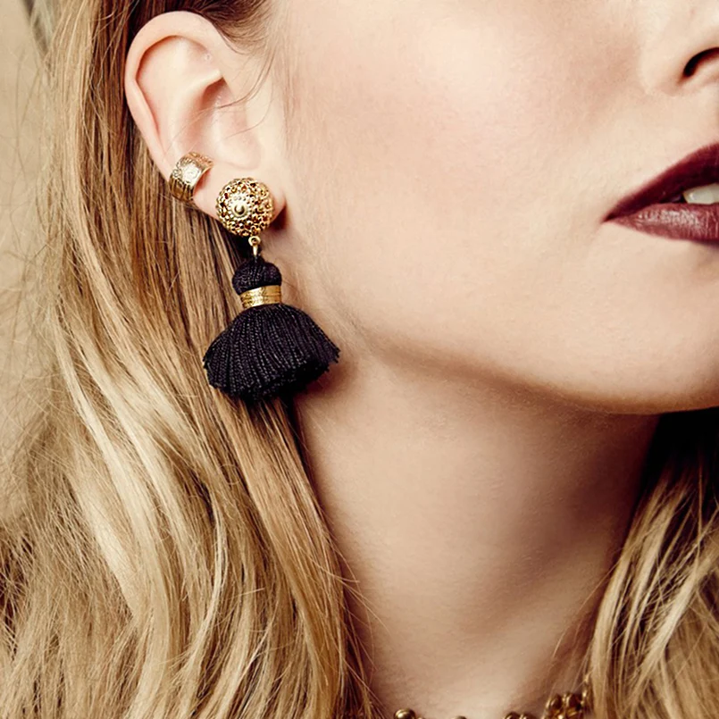 MANILAI Bohemian Tassels Earrings For Women Gold Color Metal Simple Tassel Dangle Earrings Ethnic Jewelry Handmade 10 Colors