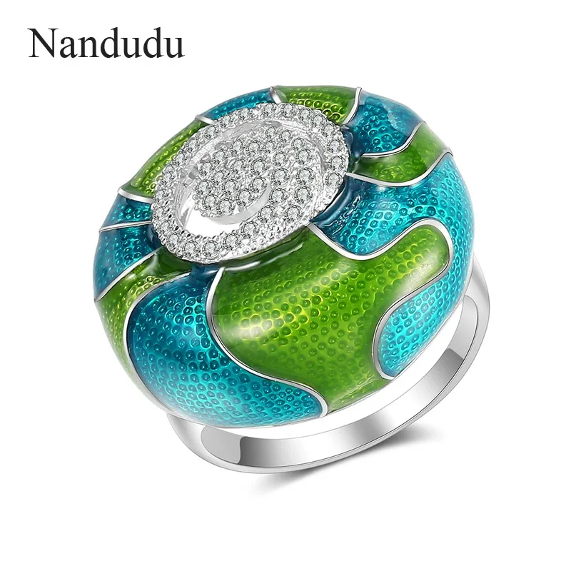 

Nandudu Color Glaze Ring for Women Girl Enamel Flower White Cubic Zircon Stone Ring Party Fashion Jewelry R2010 R2011