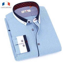 Lang men g, Новое поступление, мужские повседневные рубашки, Мужская мода с длинным рукавом, хлопок, деловая рубашка, Мужская брендовая одежда, облегающая