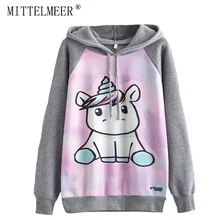 MITTELMEER 2018 Autumn winter Harajuku printed Hooded Sweatshirt printing cartoon Unicorn owl cat Hoodies girls women Christmas