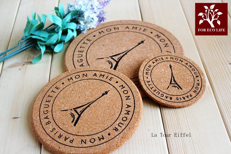  High Quality Japan Zakka Style Soft Wood Round Placemat Coaster Paris Eiffel Tower Printed Dining T