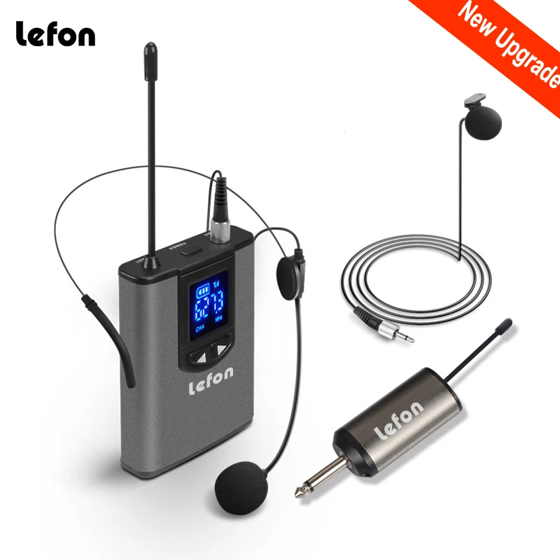 

Lefon UHF Wireless Headset Microphone Lavalier Lapel Mic with Bodypack Transmitter and Mini Rechargeable Receiver 1/4" Output