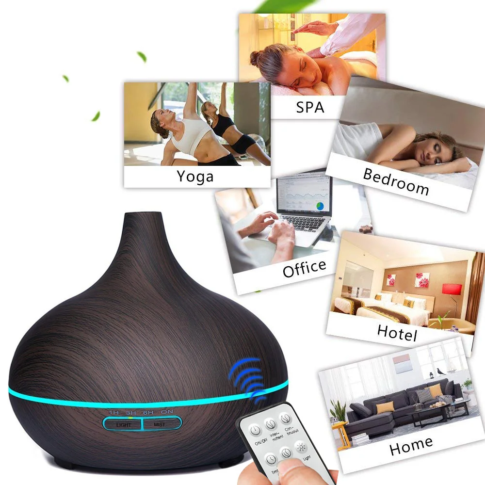 Jual 550 Ml Ultrasonic Air Humidifier Diffuser Minyak Esensial Aromaterapi Aroma Listrik Diffuser dengan Remote Control untuk Rumah