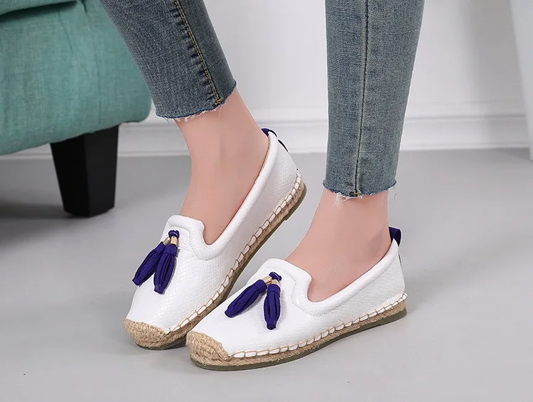 QQ20180625-184915.Women Flats Shoes Spring Autumn Fisherman Shoes Flock Lazy Loafers Fringe Women Casual Single Shoes