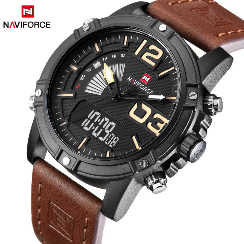 Prix Haut De Luxe Marque NAVIFORCE Hommes Sport Montres Hommes En Cuir de Quartz Analogique LED Horloge Mâle Militaire montre Bracelet Relogio Masculino