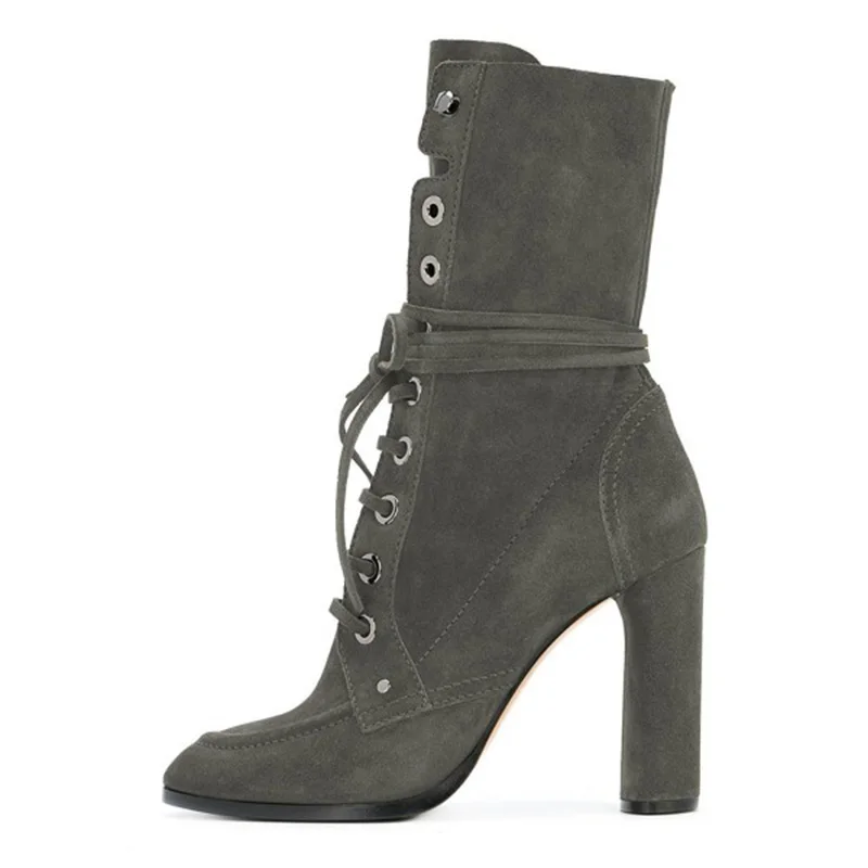 dark_grey_buckle_chunky_heel_boots_suede_lace_up_round_toe_booties01_1