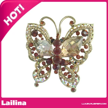 

100pcs/lot Gold-tone Rhinestone Crystal Butterfly Brooch Pin