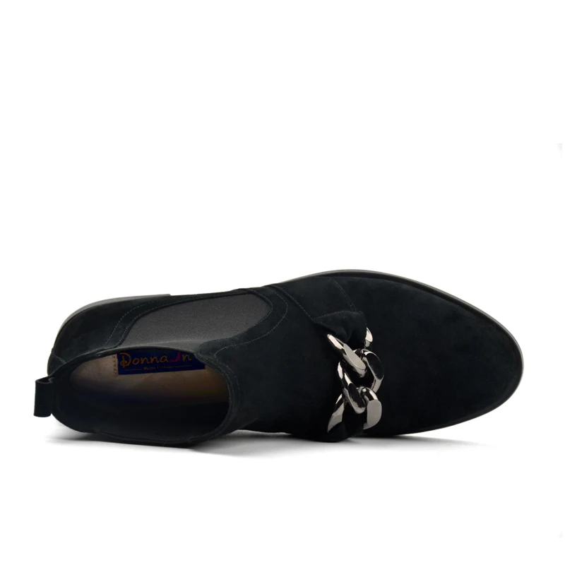 Donna-in Chelsea Booties Women Genuine Leather Ankle Boots Metal Chains Natural Suede Low Heels Boots Fashion Spring Ladies Shoe Women's Shoes