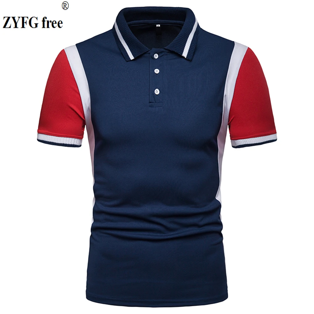 

2019 summer casual men's POLO shirts stitching turn-down collar slim cotton polyester blend Polo shirt men's Polo blouse