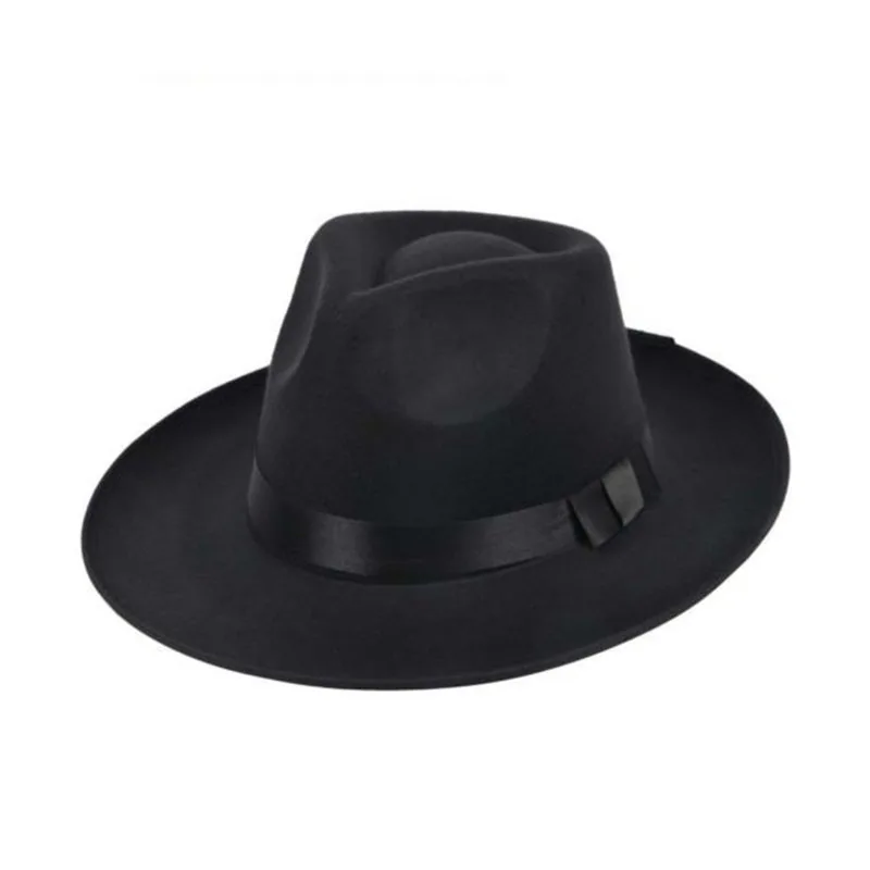 

LNRRABC Winter Vintage Men Women Felt Hat Wide Brim Fedora Trilby Panama Hat Gangster Cap Pure Color Jazz Hat With Ribbon
