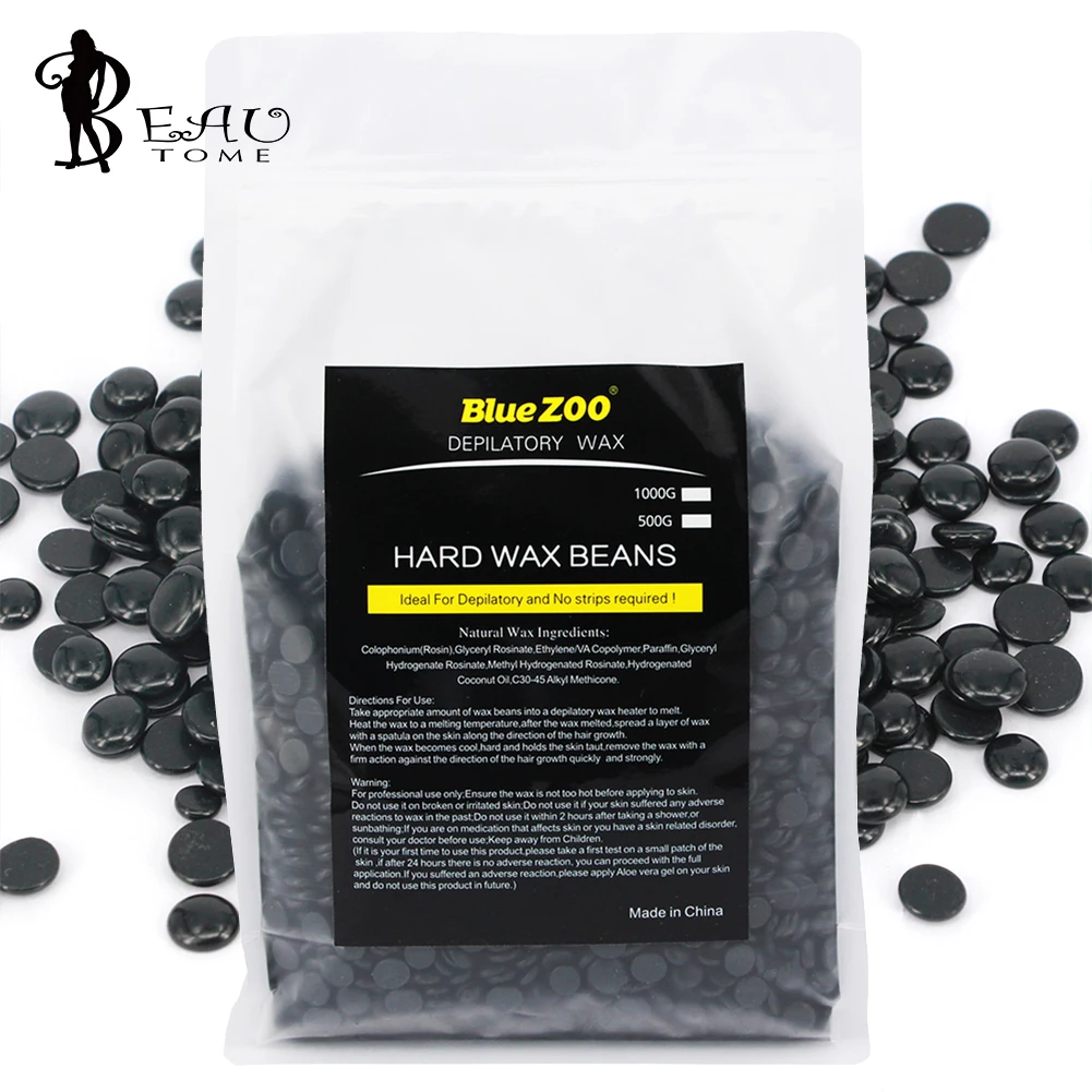 

1000g/Bag Hard Wax Beans Depilatory Wax Hot Film Hair Removal Cream Clean and Natural Black Color Paraffin Epilation Waxing