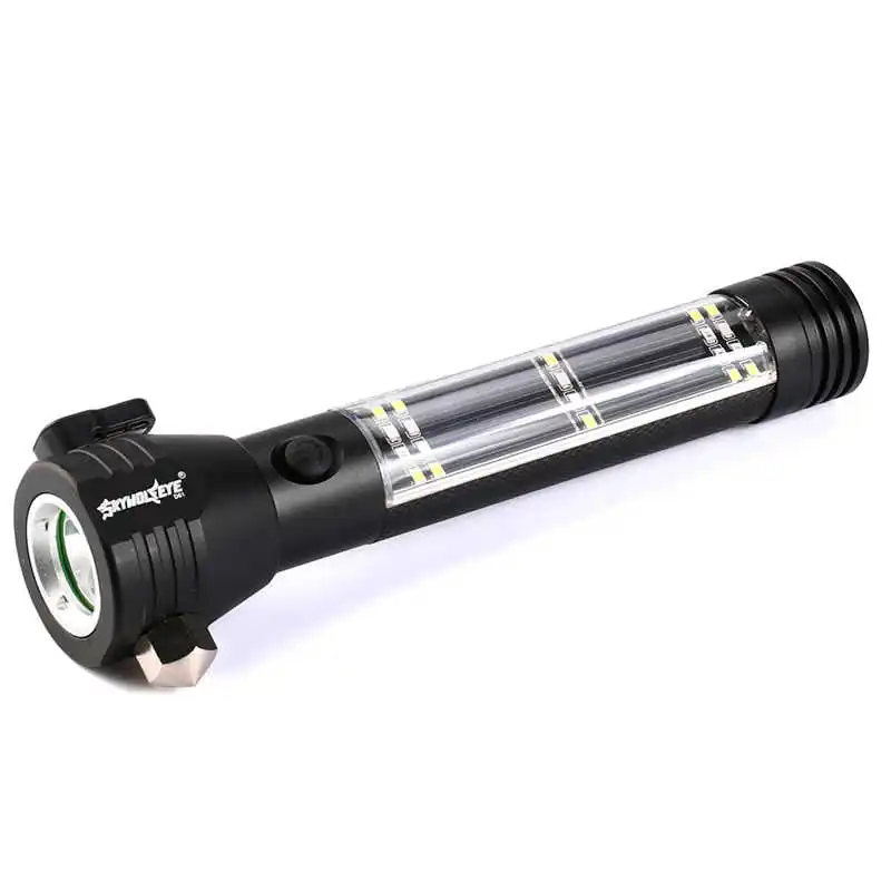 Solar Powered 3W LED Flashlight Safety Hammer Torch Light with Power Bank Magnet powerful led flashlight rechargeable #4A30 (4)