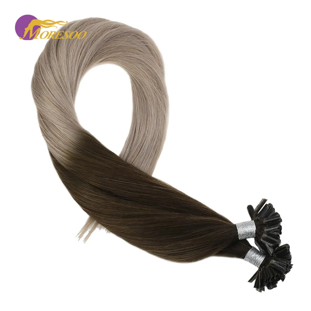 Moresoo U Tip Наращивание волос кератин волосы remy Extenions цвет #4 коричневый выцветание до #18 пепельный блондин наращивание волос 50 г