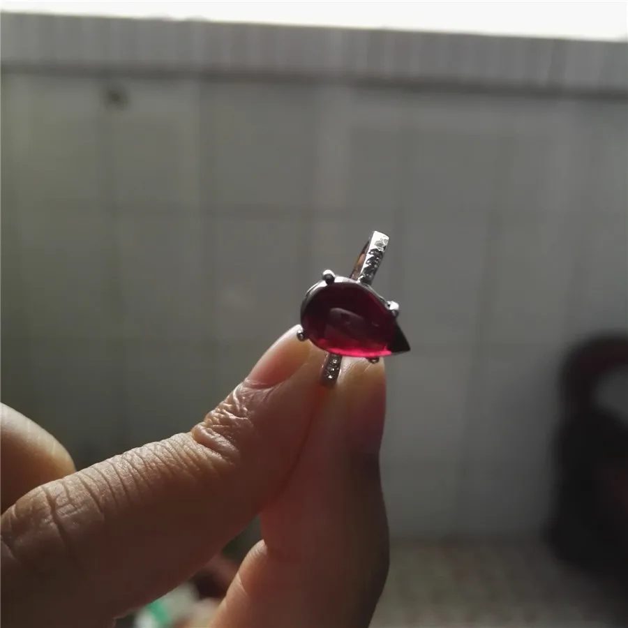 Unique Resizable Size Genuine Wine Red Natural Garnet Rings For Women Love Heart Shaped Party Wedding Sterling Silver Ring