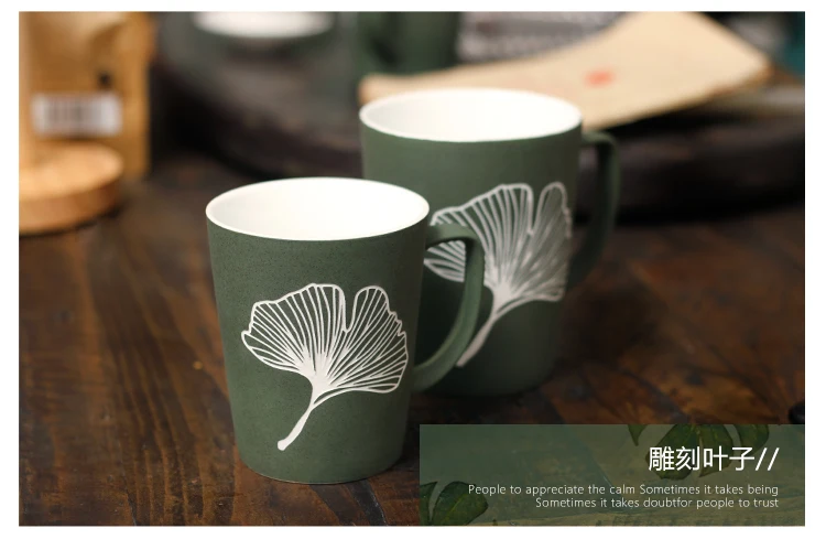 Высококачественная матовая керамическая чашка, креативная чашка с листом, кружка с крышкой и ложкой, кофейная кружка для рождественского подарка, Прямая поставка