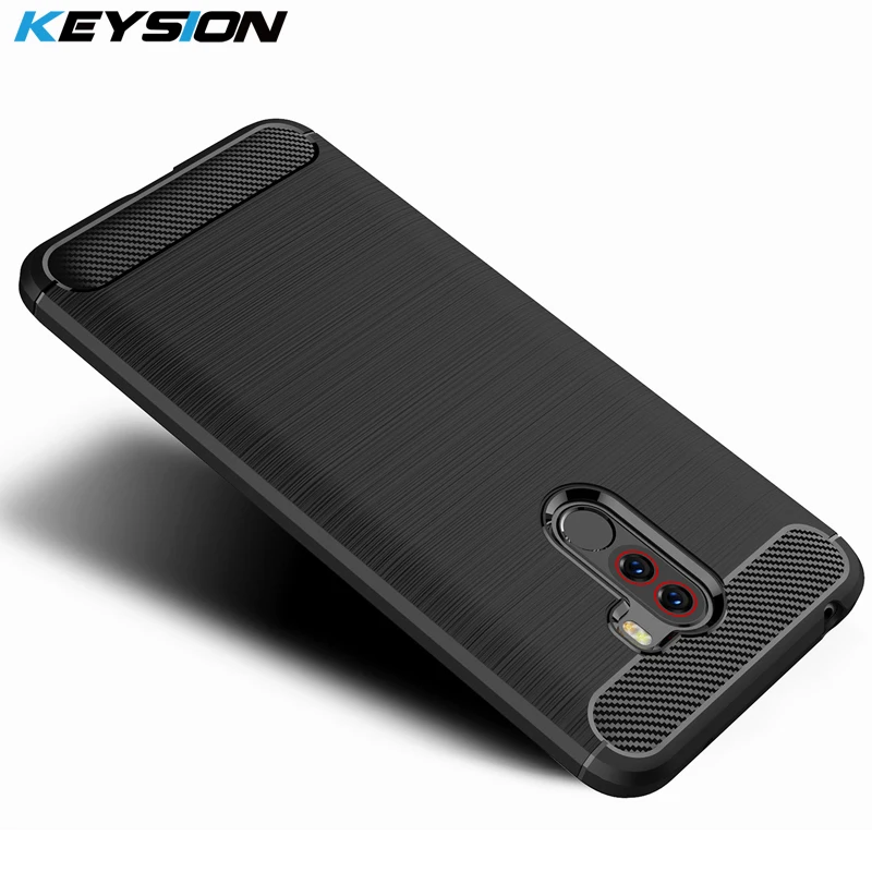 

KEYSION Phone Case for Xiaomi POCO F1 Carbon Fiber Soft TPU Silicone Brushed Anti-knock Non-slip Back Cover for Pocophone F1