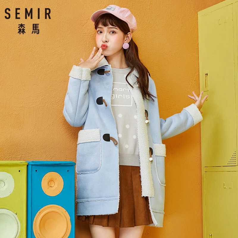 

Semir Woolen Coat Female 2018 Winter Women Long Section Mori Lamb Korean Version Deer Skin Coat College Girl Warm Clothes