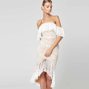 

Hot Sale Fashion Sleeveless Lace Dress Sexy Women Night Club Evening Backless Body con Strapless Slash neck Dresses Wholesale