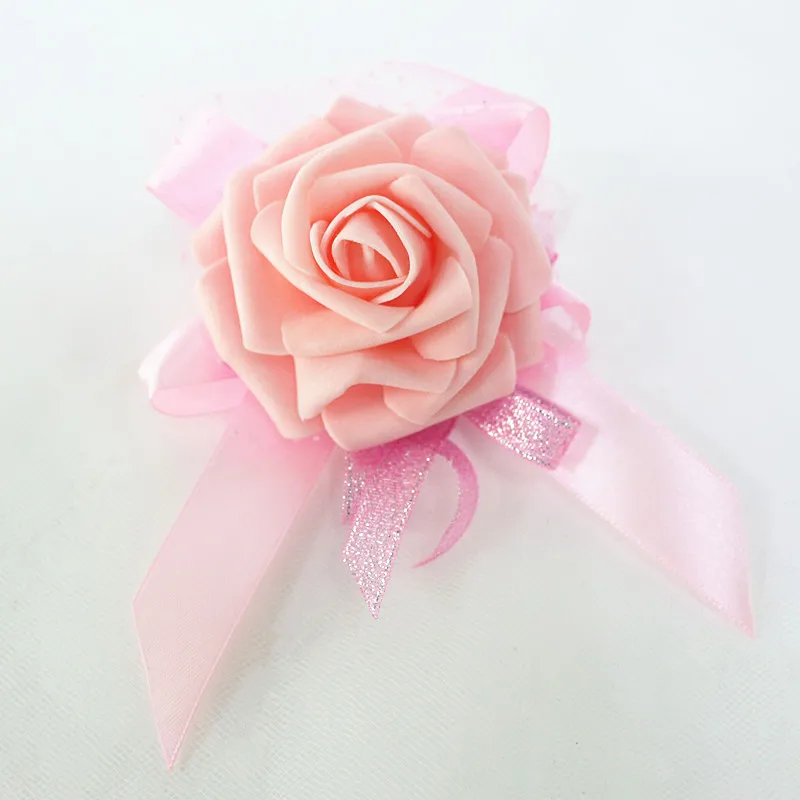  Flone Artificial Rose Flower Wedding Wrist Flower Hot Pink Bridesmaid Silk Corsage Hand Flowers Wedding Party Decor Floral (9)