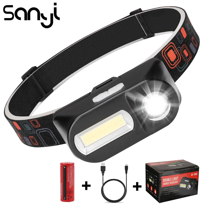 

SANYI 7 Modes Headlight USB Charging 18650 Battery LED COB Flashlight Head Night Fishing Camping Hunting Headlamp 3800 Lumen