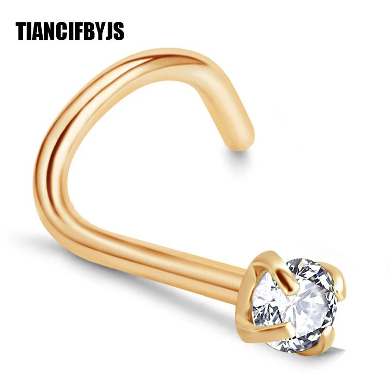 

TianciFBYJS 1pcs 20g Nose Studs Rings Silver Gold Screw Body Piercing Jewelry Small Earring Zircon Tragus Ear Septo Piercing