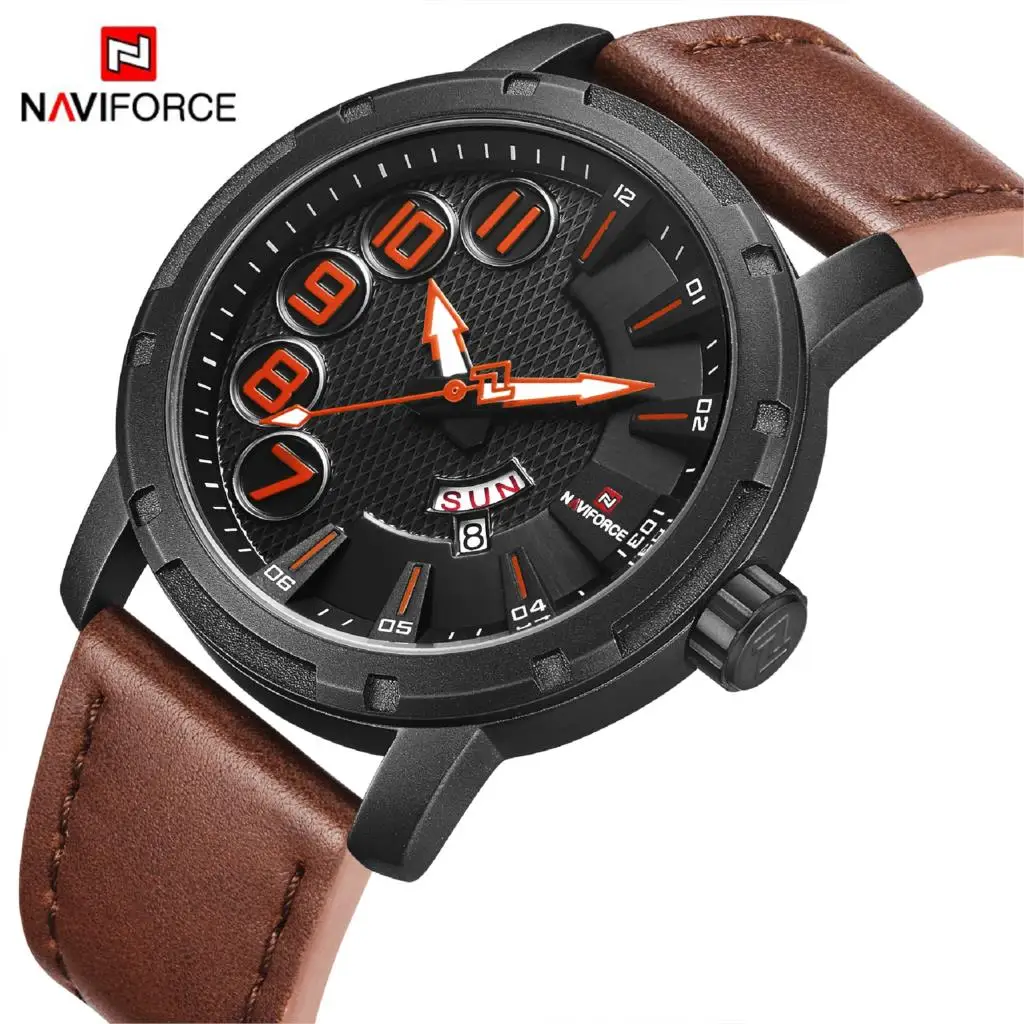 

NAVIFORCE Men Watch Fashoin Sport Date Week Quartz Leather WristWatch 30M Waterproof Relogio Masculino Clock Hour New 2019 Brown