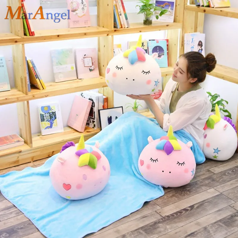 

1pc 40cm Kawaii Round Unicorn Plush Toy with Blanket Soft Cartoon Animal Doll Lovely Toys for Children Sofa & Nap Pillow Present