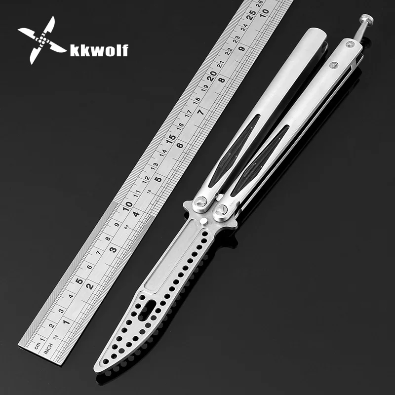 

KKWOLF gray titanium butterfly in knife CS GO Karambit Knife practice folding Knife trainer game knife dull blade no edge tool