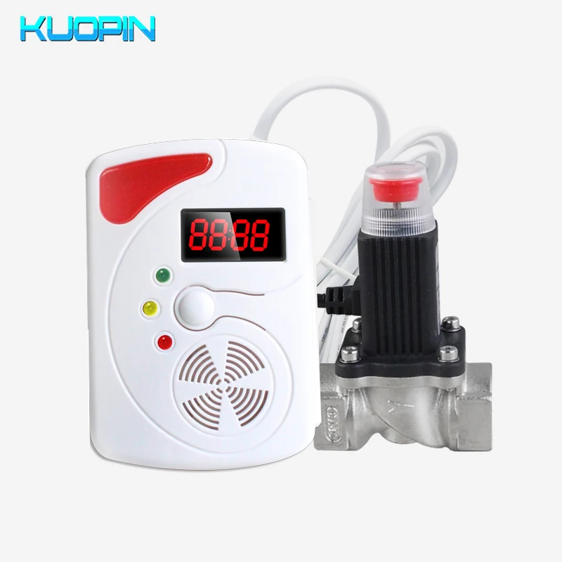 

315MHz Wireless LED Display Voice Prompt LPG LNG Coal Natural Combustible Gas Detector Connect DN15 DN20 Automatic Gas Valve