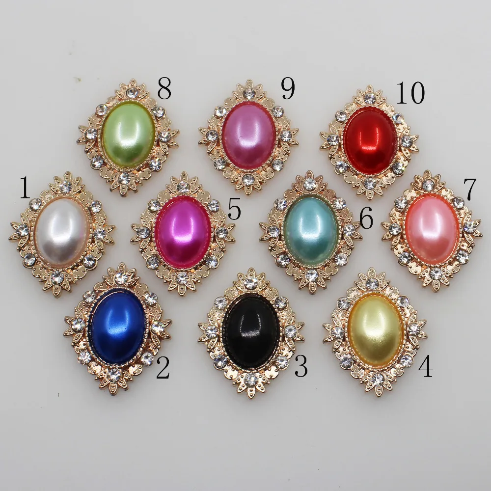 

New 26*32mm multi color pearl rhinestone golden buttons Wedding decoration clothing metal crafts Hair flower center scrapbooking