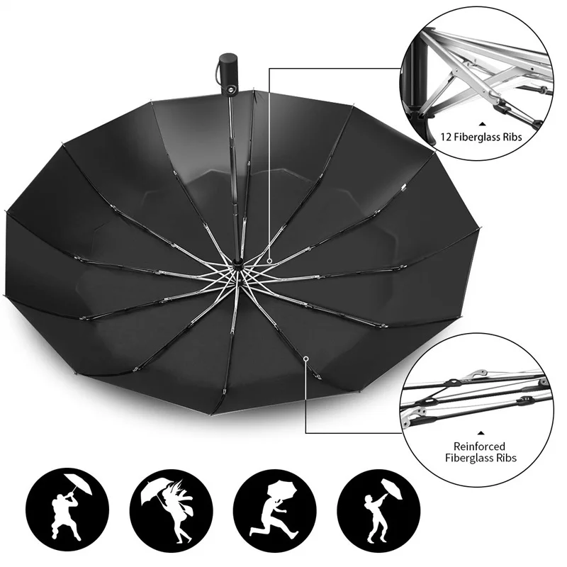 Горячая Распродажа, мужской автоматический зонт, ветрозащитный, от дождя, 3, складной, деловой, для путешествий, большой, мужской, женский, рама, 12 K, сильный
