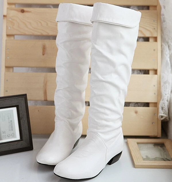 white knee high boots flat