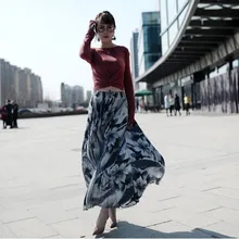 GTGYFF летние Стрейчевые Высокая талия Макси длинное винтажным цветочным принтом плиссированные шифоновые юбки для женщин женские пляжные юбки saia saias